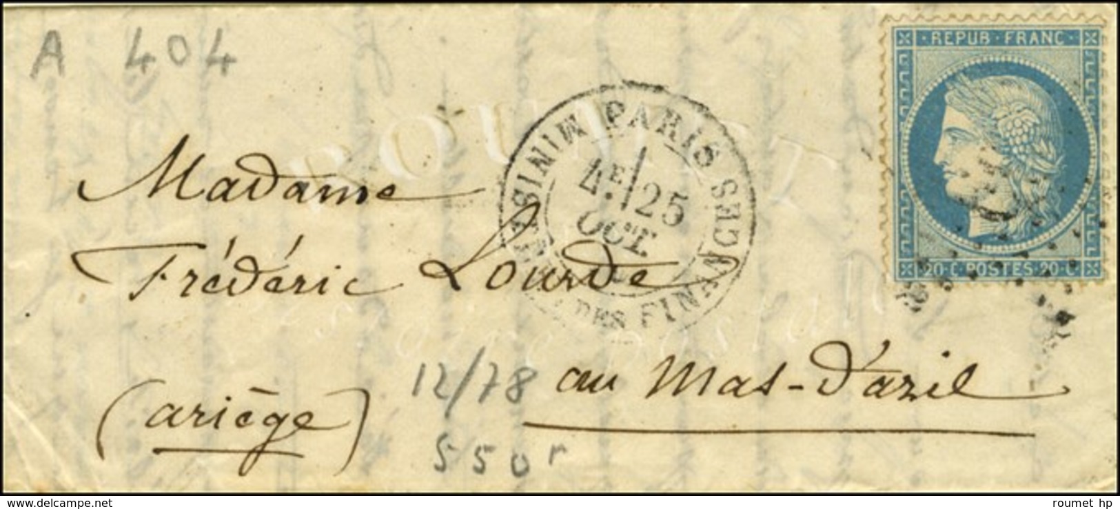 Etoile 35 / N° 37 Càd PARIS / MINISTÈRE DES FINANCES 25 OCT. 70 Sur Lettre Pour Le Mas-d'Azil, Au Verso Càd De Passage B - War 1870