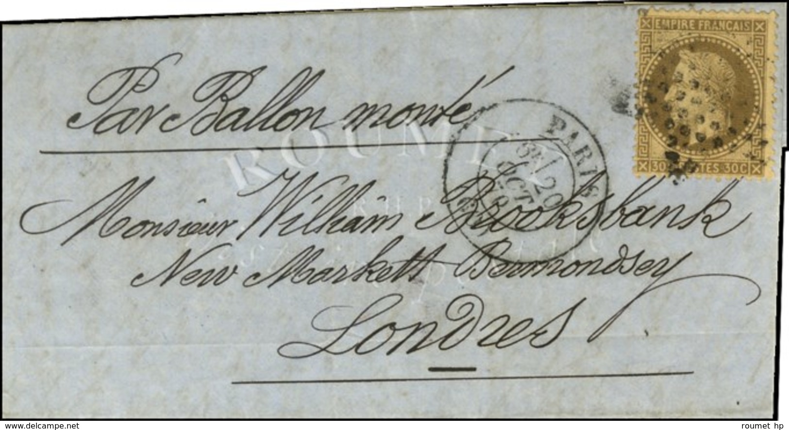 Etoile / N° 30 Càd PARIS (60) 20 OCT. 70 Sur Lettre Avec Superbe Texte Concernant L'envoi De Lettres De Londres Vers Par - War 1870