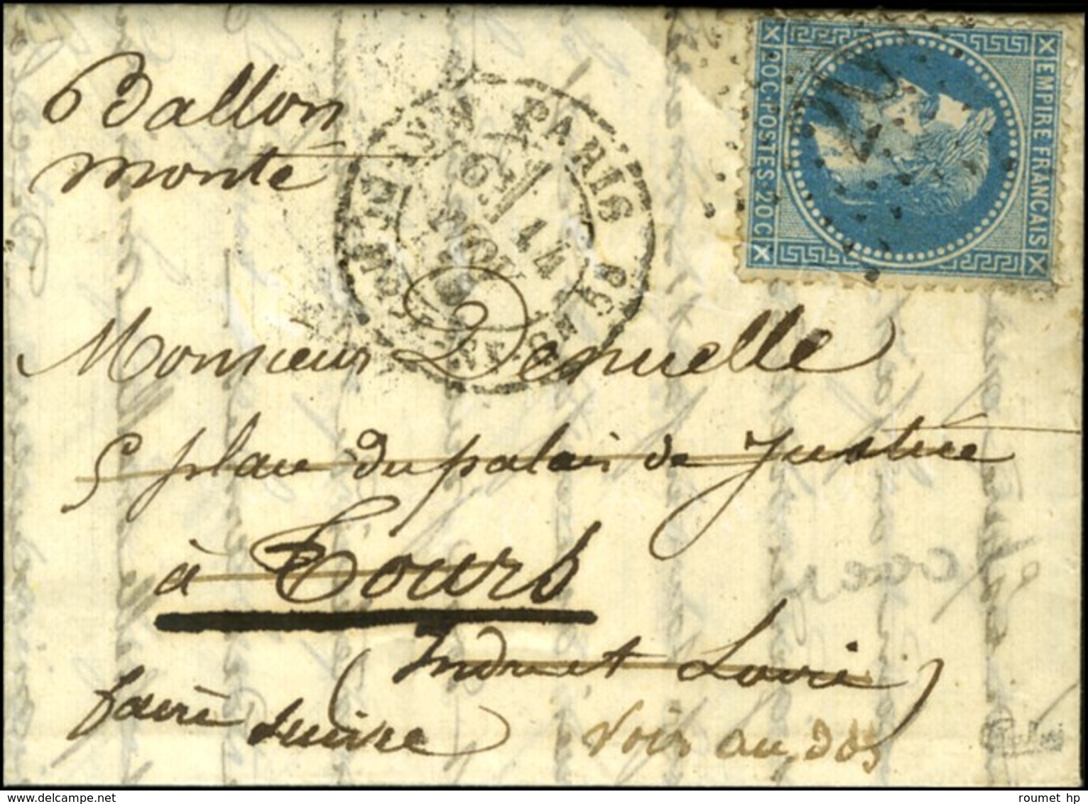 Etoile 20 / N° 29 Càd PARIS / R. St DOMque St Gn 58 14 NOV. 70 Sur Lettre Pour Tours Réexpédiée à Pau, Au Verso Càd D'ar - War 1870