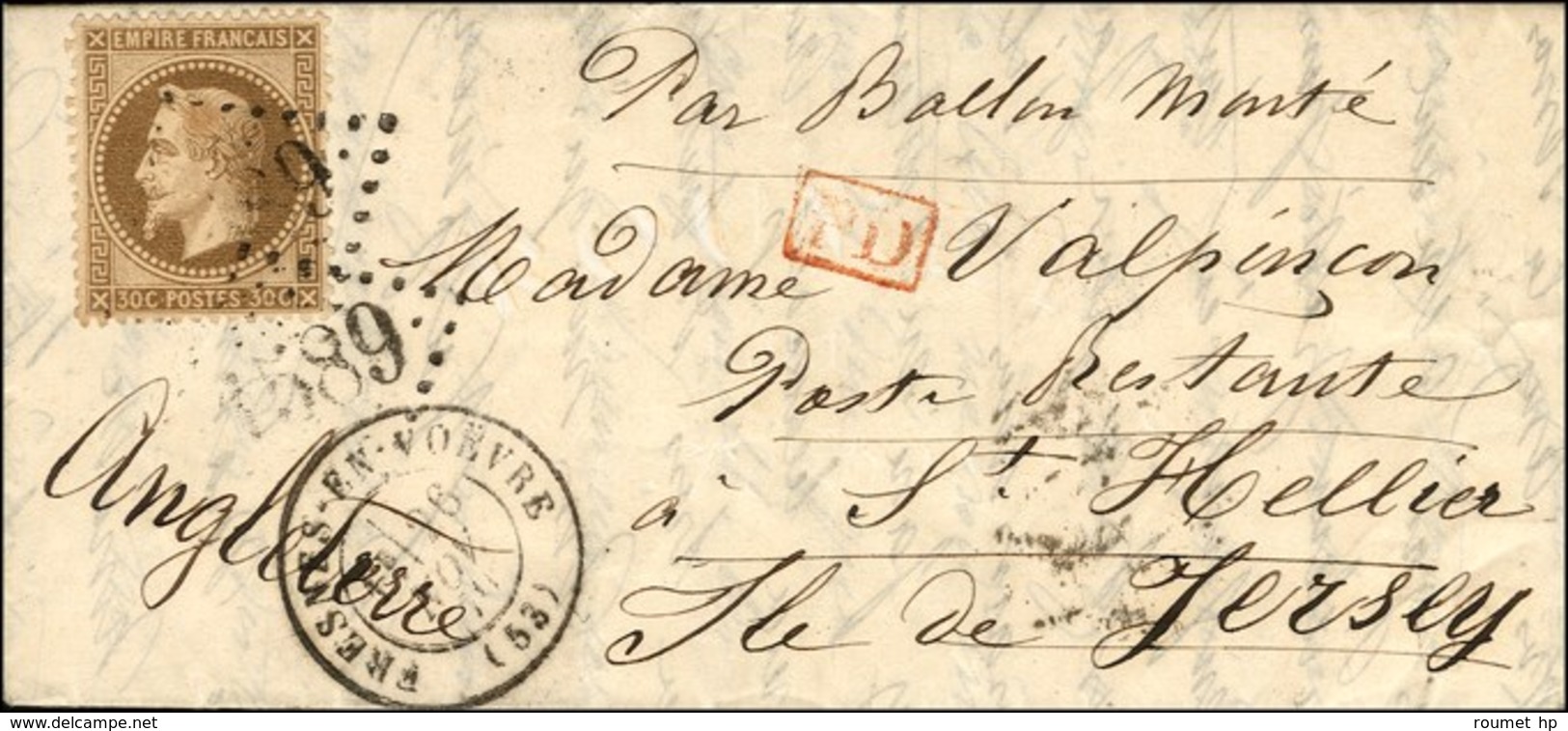 Lettre Avec Texte Daté De Paris Le 12 Novembre 1870 Pour St Hélier (Jersey). GC 1589 / N° 30 Càd T 17 FRESNES-EN-VOËVRE  - Guerra Del 1870