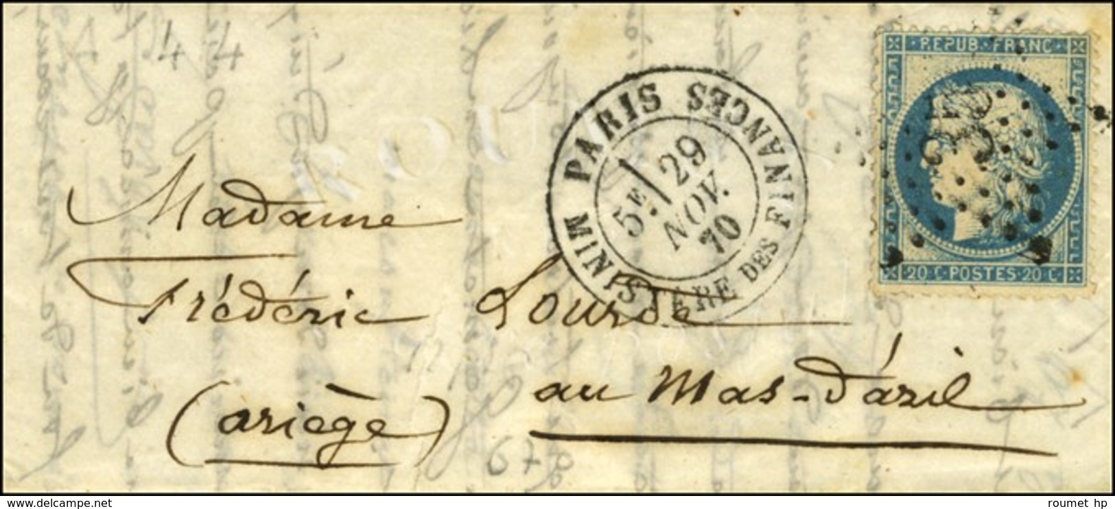 Etoile 35 / N° 37 Càd PARIS / MINISTERE DES FINANCES 29 NOV. 70 Sur Lettre Pour Le Mas-d'Azil, Au Verso Càd D'arrivée 4  - Krieg 1870