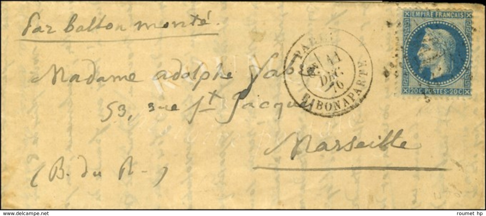 Etoile 15 / N° 29 Càd PARIS / R. BONAPARTE 11 DEC. 70 Sur Lettre Pour Marseille Sans Càd D'arrivée. Courrier Saisi Du VI - War 1870