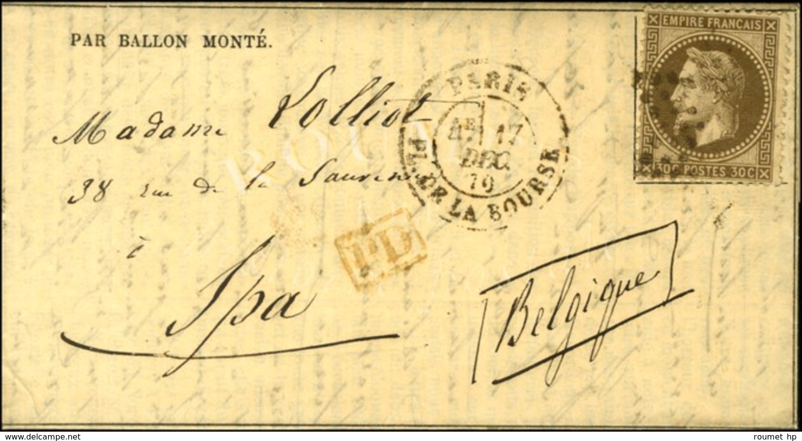Etoile 1 / N° 30 Càd PARIS / PL. DE LA BOURSE 17 DEC. 70 Sur Gazette N° 17 Pour Spa, Au Verso Càd D'arrivée 25 DEC. 70.  - Guerra Del 1870