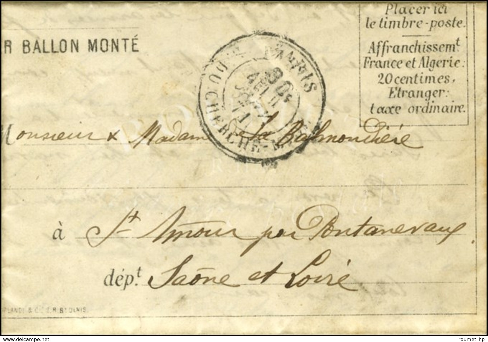 Càd Taxe 30c. PARIS / R. DU CHERCHE-MIDI 9 JANV. 71 (4e Levée) Sur Lettre Avec Texte Daté De Montrouge Pour Pontanevaux  - War 1870