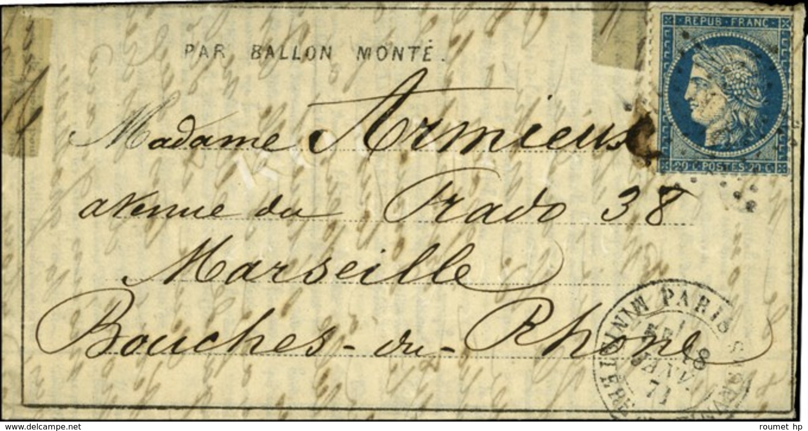 Etoile 351 / N° 37 Càd PARIS / MINISTERE DES FINANCES 18 JANV. 71 Sur Dépêche-ballon N° 23 Pour Marseille, Au Verso Càd  - Guerra Del 1870