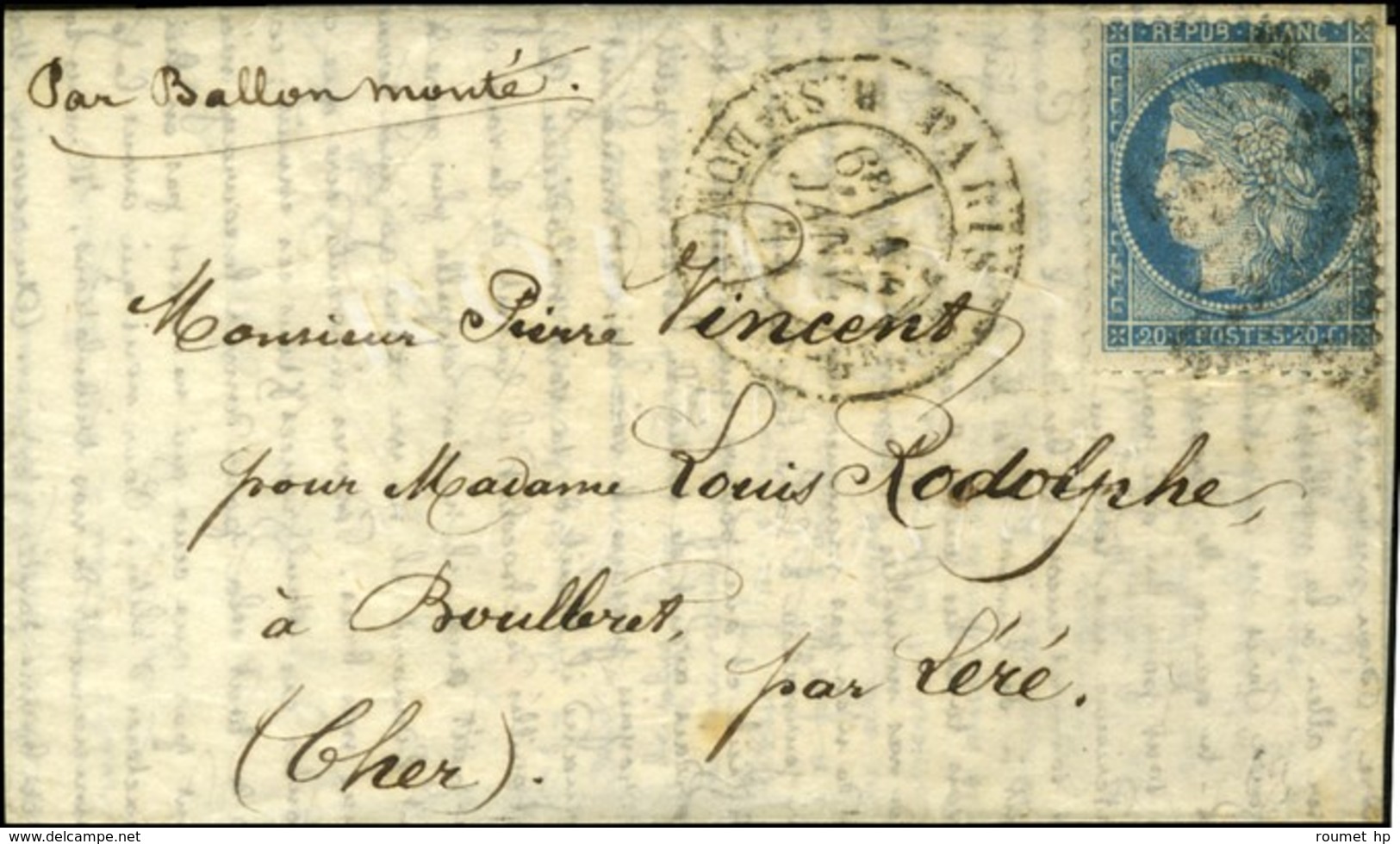 Etoile 20 / N° 37 Càd PARIS / R. St DOMque St Gn 12 JANV. 71 Sur Lettre Pour Léré (Cher), Au Verso Càd D'arrivée 30 JANV - War 1870