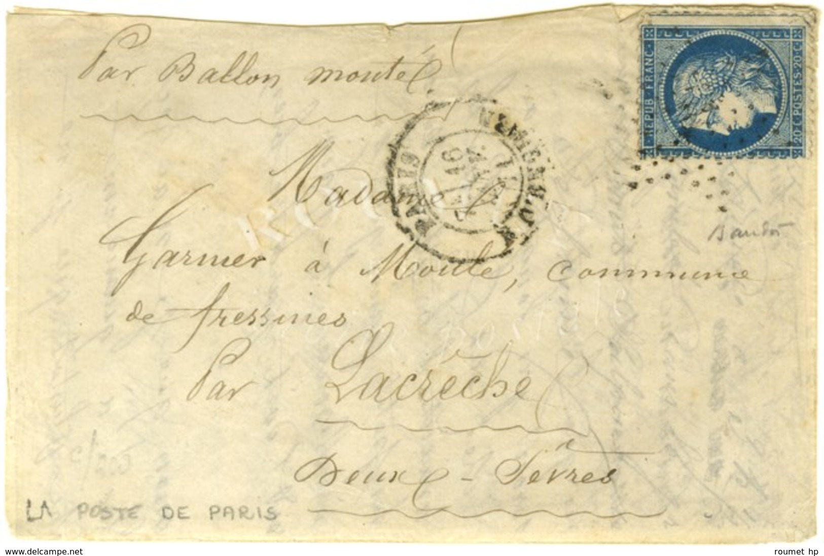 Etoile 4 / N° 37 Càd PARIS / R. D'ENGHIEN 16 JANV. 71 Sur Lettre Pour Lacreche (Deux Sèvres), Au Verso Càd D'arrivée 27  - Guerra Del 1870