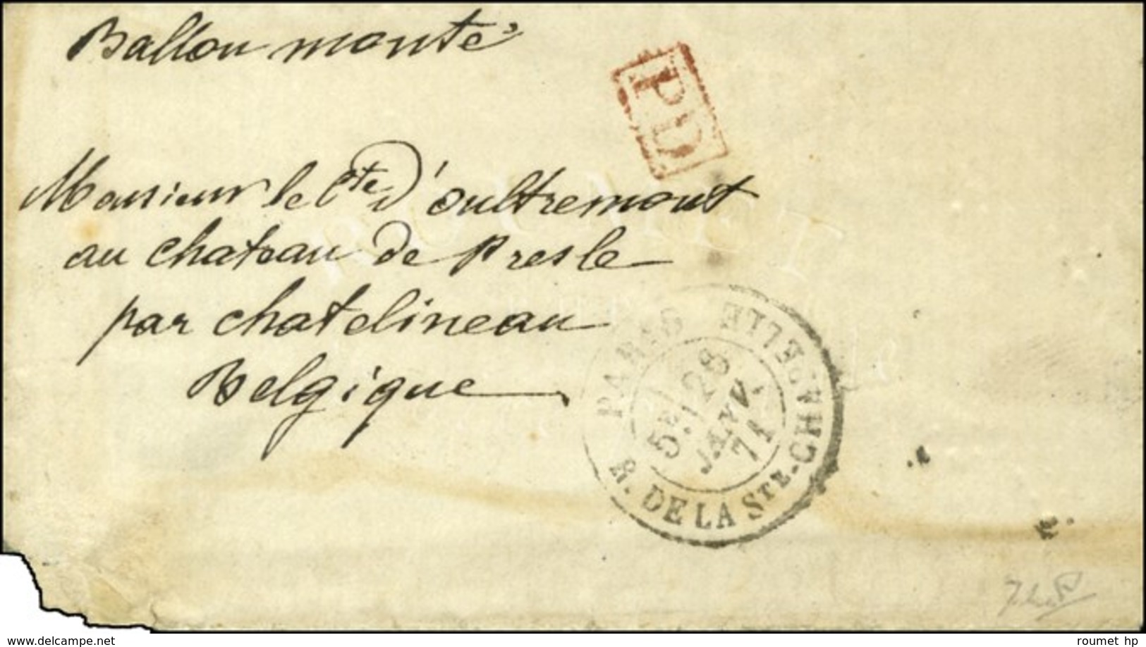 Càd PARIS / R. DE LA STE CHAPELLE 26 JANV. 71 (timbre Poste Tombé Par Immersion) Sur Lettre Adressée Au Château De Presl - Guerra Del 1870
