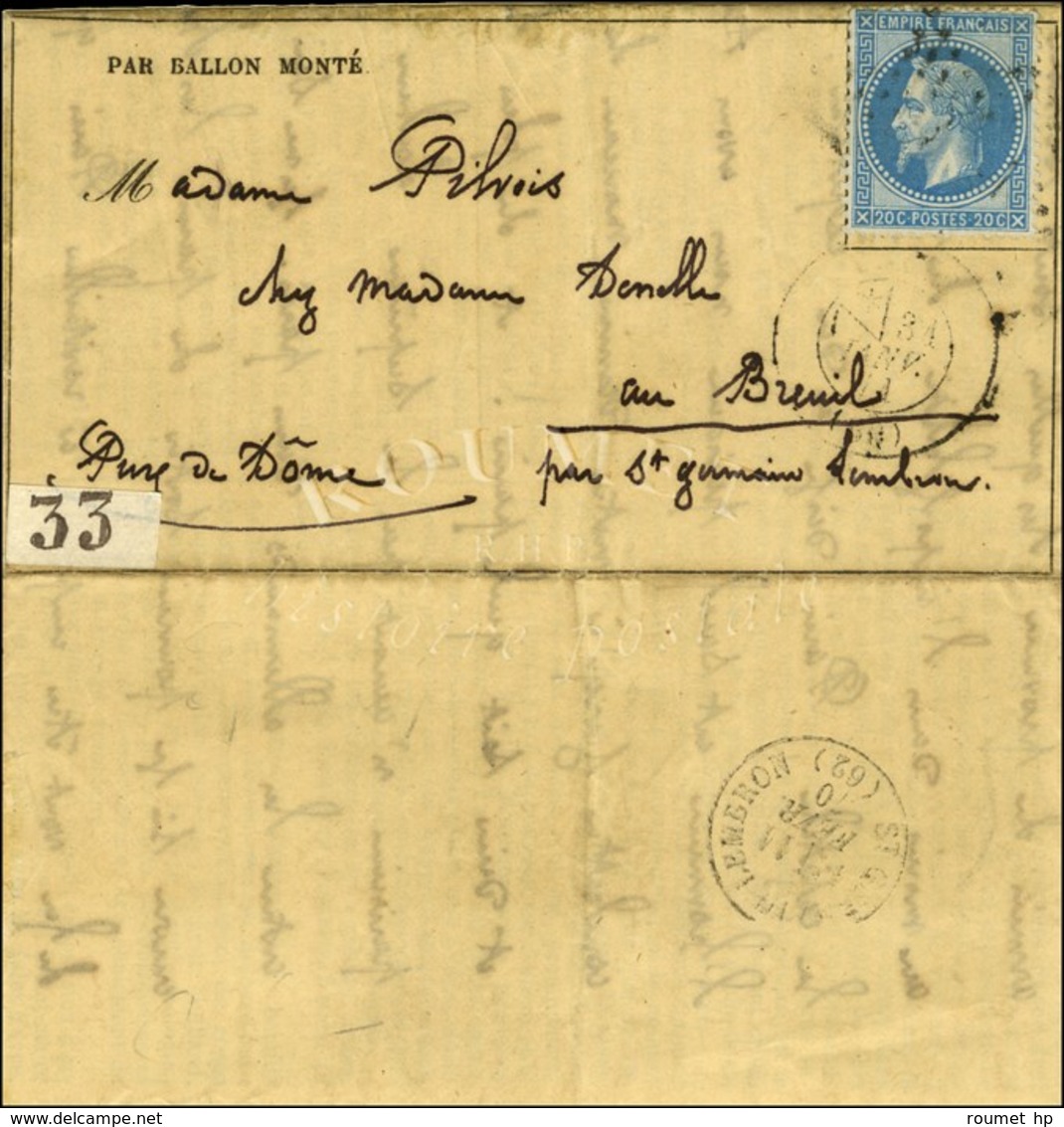 Etoile / N° 29 Càd PARIS (60) 31 JANV. 71 Sur Gazette N° 33 Avec Très Bon Texte Historique Pour St Germain Lembron (Puy  - Krieg 1870