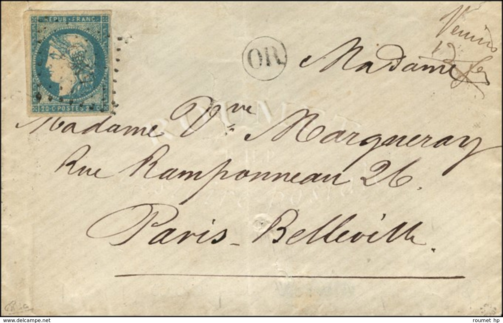 PC Du GC 4166 / N° 44 + Mention Manuscrite De Fortune Vervins / 12 Février Sur Lettre Pour Paris. Càd D'arrivée PARIS /  - Guerra Del 1870