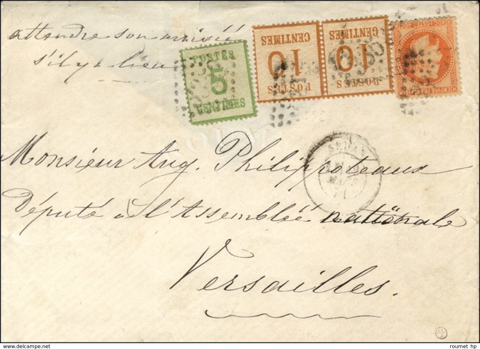 GC 3352 / Als N° 4 + 5 (paire) + TP N° 31 Càd T 17 SEDAN (7) 16 MARS 1871 Sur Lettre Pour Un Député De L'Assemblée Natio - Covers & Documents