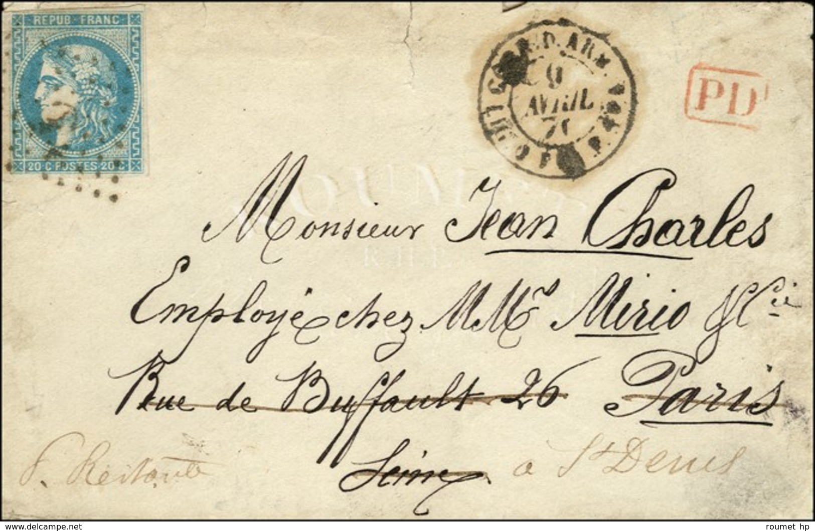 Lettre Remise à L'escale De Dakar Pour Paris, Redirigée Vers St Denis, En Raison De La Commune De Paris. Ancre / N° 46 C - War 1870