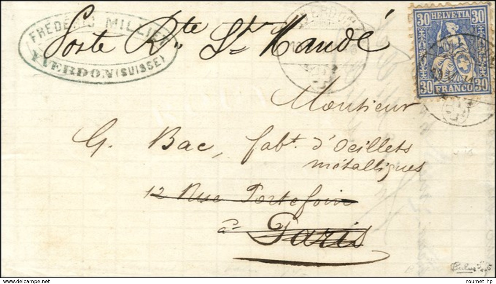 Lettre Affranchie De Suisse Pour Paris Redirigée Vers La Poste Restante à St Mandé. Càd YVERDON 10 MAI 71 / TP Suisse 30 - Krieg 1870