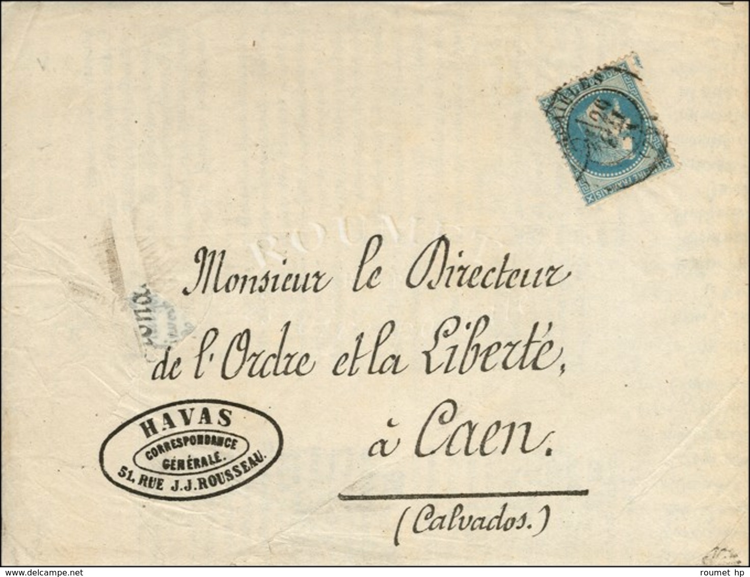 Enveloppe Contenant La Correspondance Imprimée De L'Agence Havas Datée Du 25 Mai 1871, Acheminée Par Passeur Privé Et Re - Krieg 1870