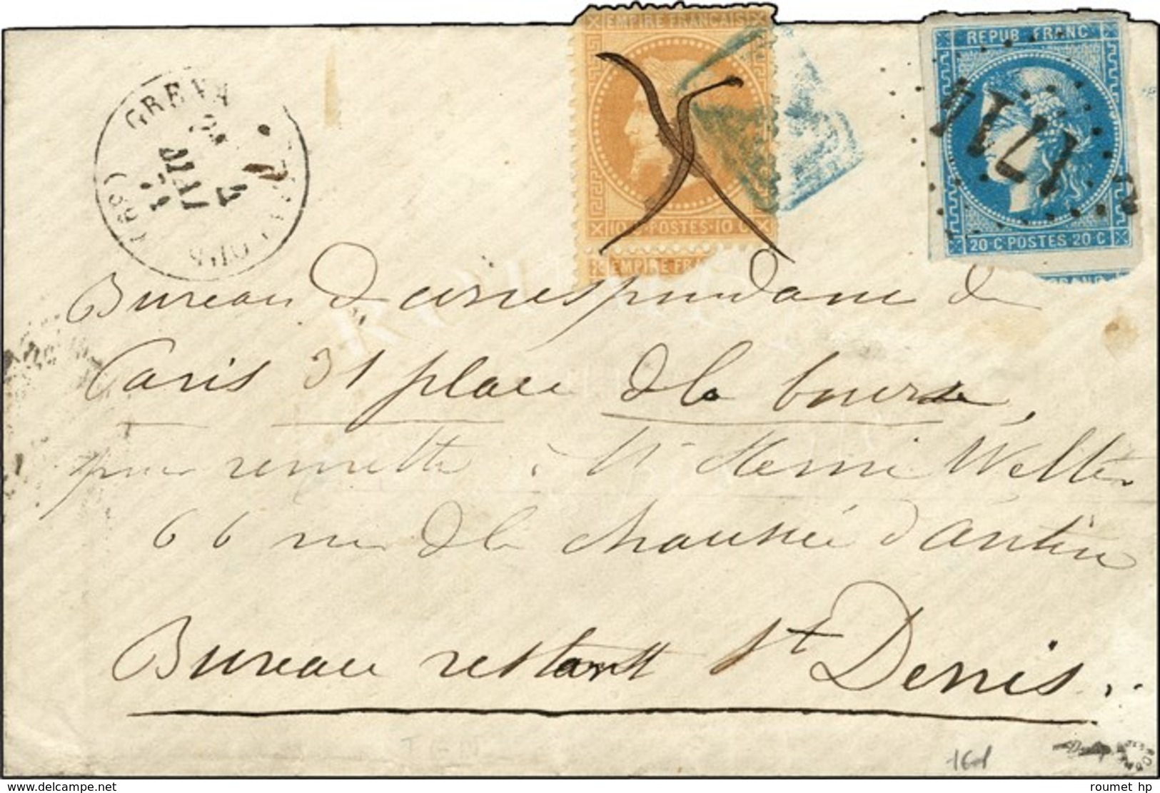 Lettre De Grenade-s-Adour Expédiée à Paris Via La Poste Restante à Saint Denis Par Le Bureau De Correspondance, Remise D - Krieg 1870