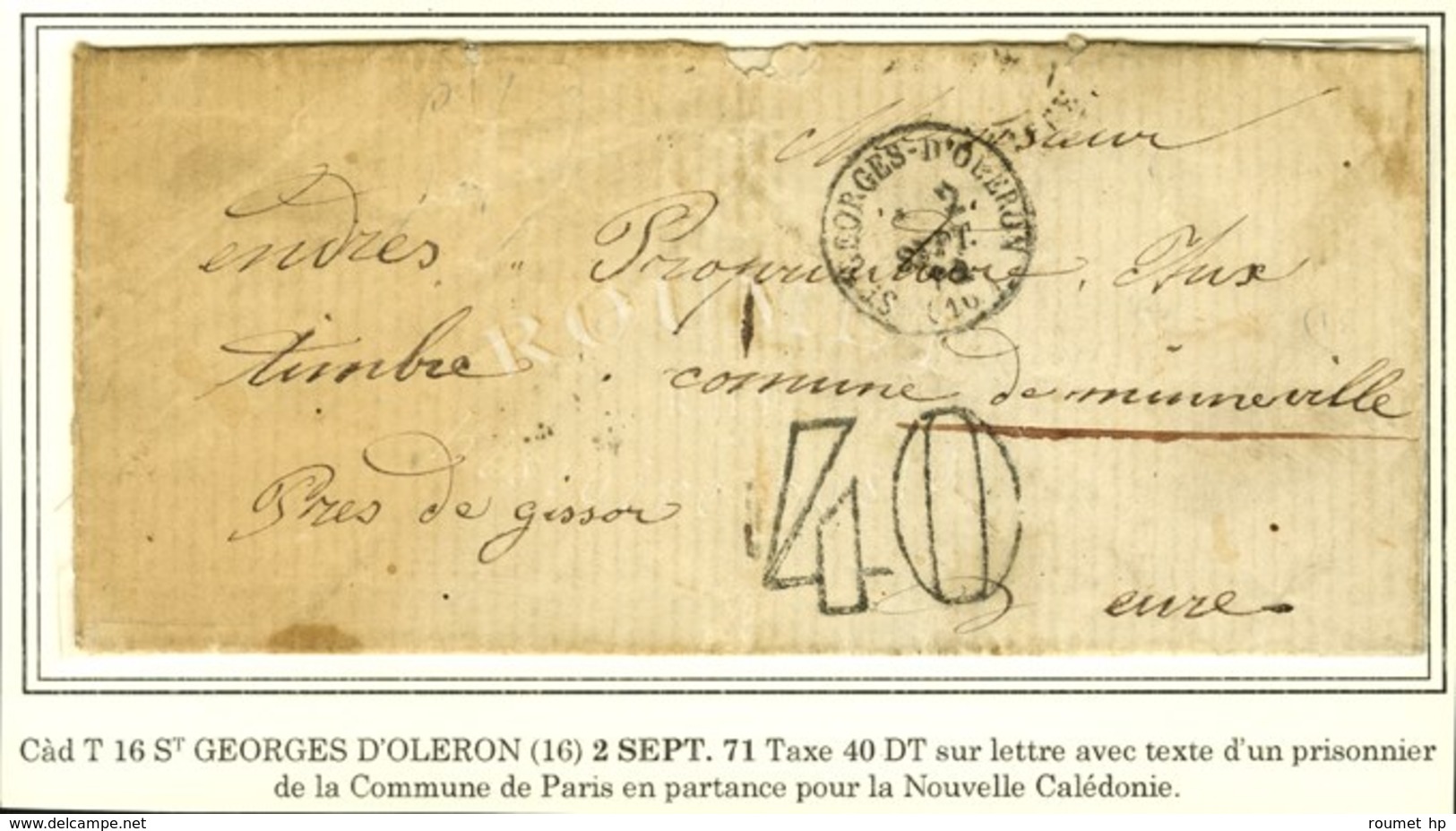Càd T 16 ST GEORGES D'OLERON (16) 2 SEPT. 72 + Taxe 40 DT Sur Lettre Avec Texte D'un Prisonnier Politique En Partance Po - Krieg 1870