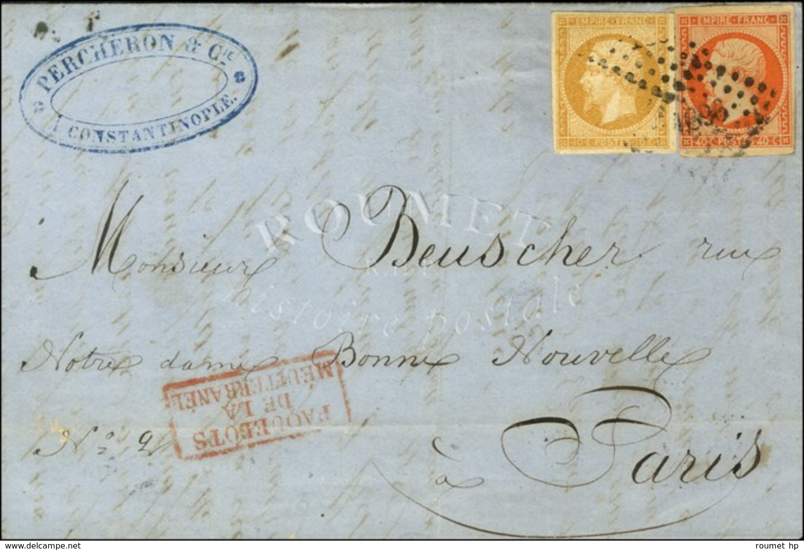 Lettre De Constantinople Pour Paris Datée Le 18 Mai 1857, L'agent Embarqué Du BORYSTHENE N'ayant Sur Ce Voyage Ni Ancre  - Maritime Post