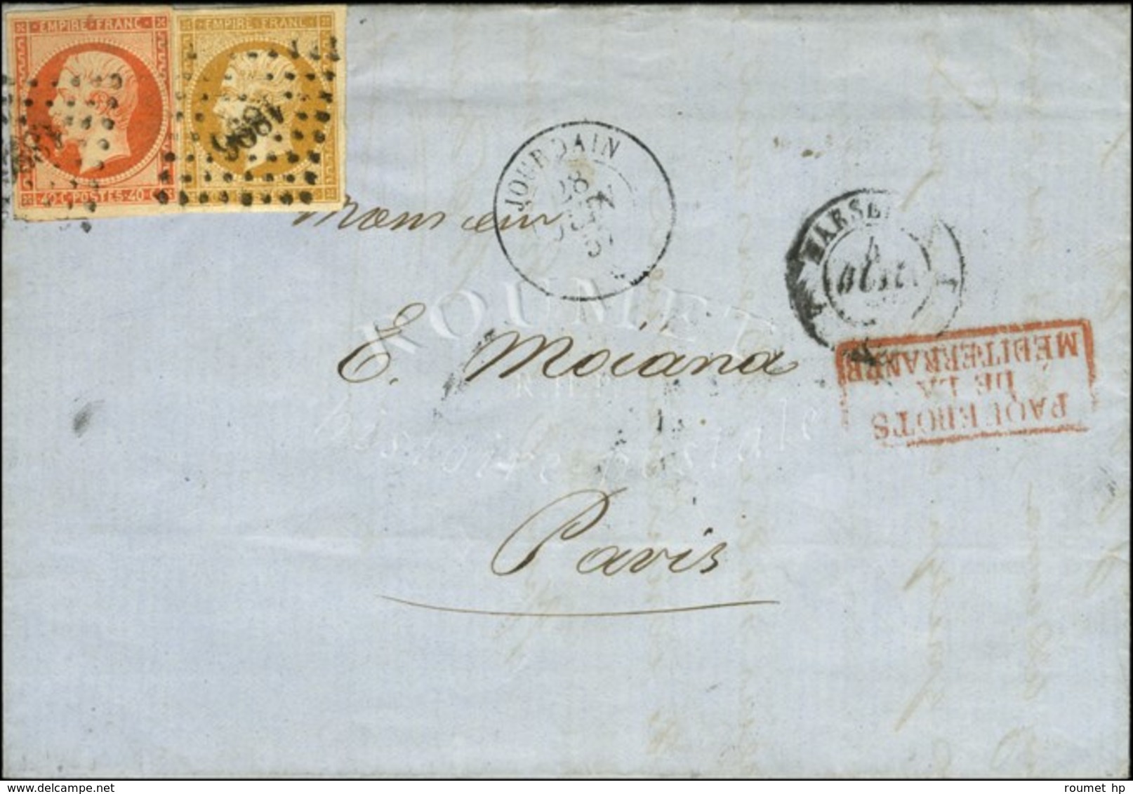 PC 1896 (Marseille) / N° 13 + 16 Càd JOURDAIN / * 28 Juin 57 Sur Lettre De Smyrne Pour Paris. - TB. - RR. - Posta Marittima