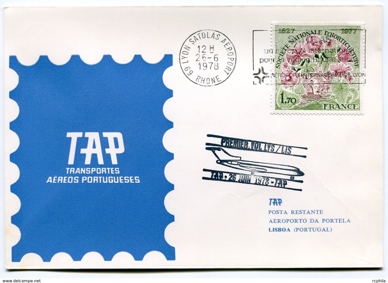 RC 6539 PORTUGAL 1978 1er VOL TAP LYON - LISBOA FRANCE FFC LETTRE COVER - Cartas & Documentos