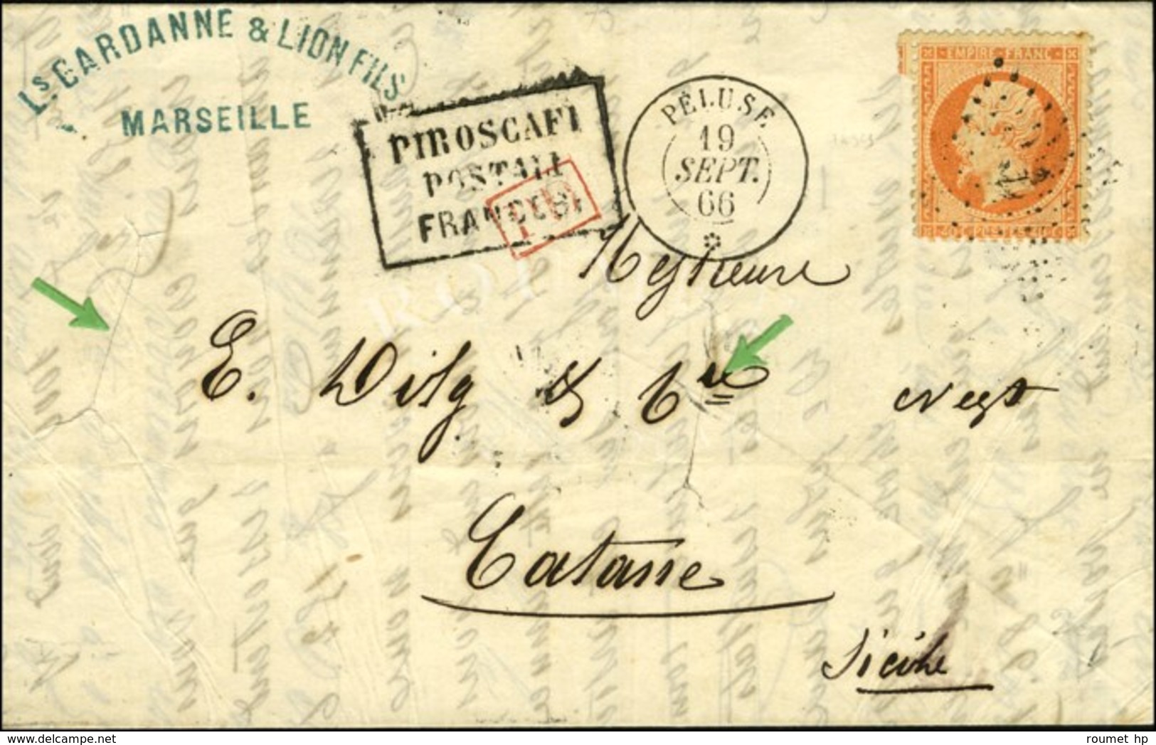 Ancre / N° 23 Càd PELUSE / * 19 SEPT. 66 Sur Lettre Purifiée De Marseille Pour Catane. - SUP. - R. - Posta Marittima