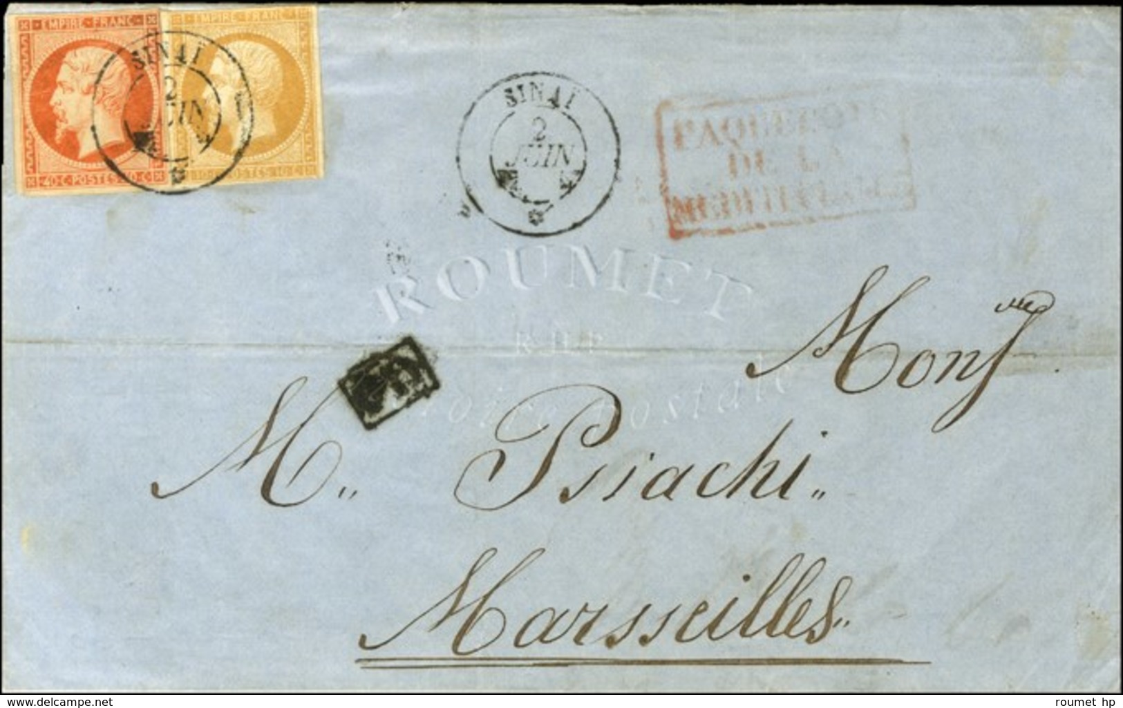 Càd SINAÏ / * 2 JUIN 57 (dateur échoppé) / N° 13 (filet Effleuré) + 16 Sur Lettre De Constantinople Pour Marseille. - TB - Maritime Post