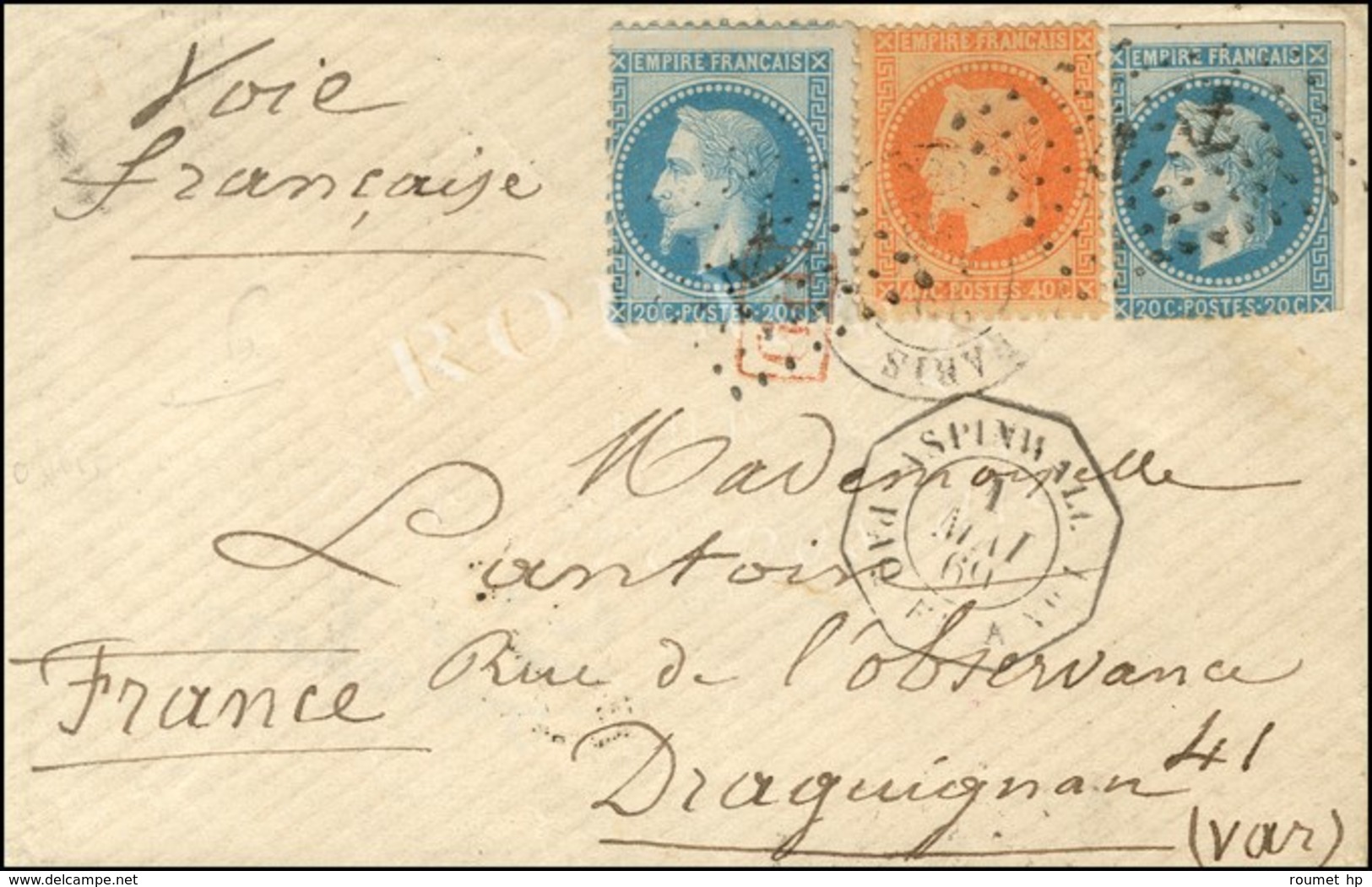 Ancre / N° 29 + 29 Réutilisé + 31 Càd Octo ASPINWALL / PAQ. FR. A N° 1 Sur Lettre Pour Draguignan. 1869. - TB / SUP. - R - Schiffspost