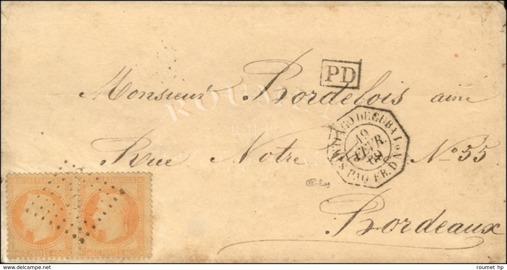 Ancre / N° 31 Paire Càd Octo SANTIAGO DE CUBA / PAQ. FR. D. N° 1 Sur Lettre Pour Bordeaux. 1869. - TB. - R. - Posta Marittima