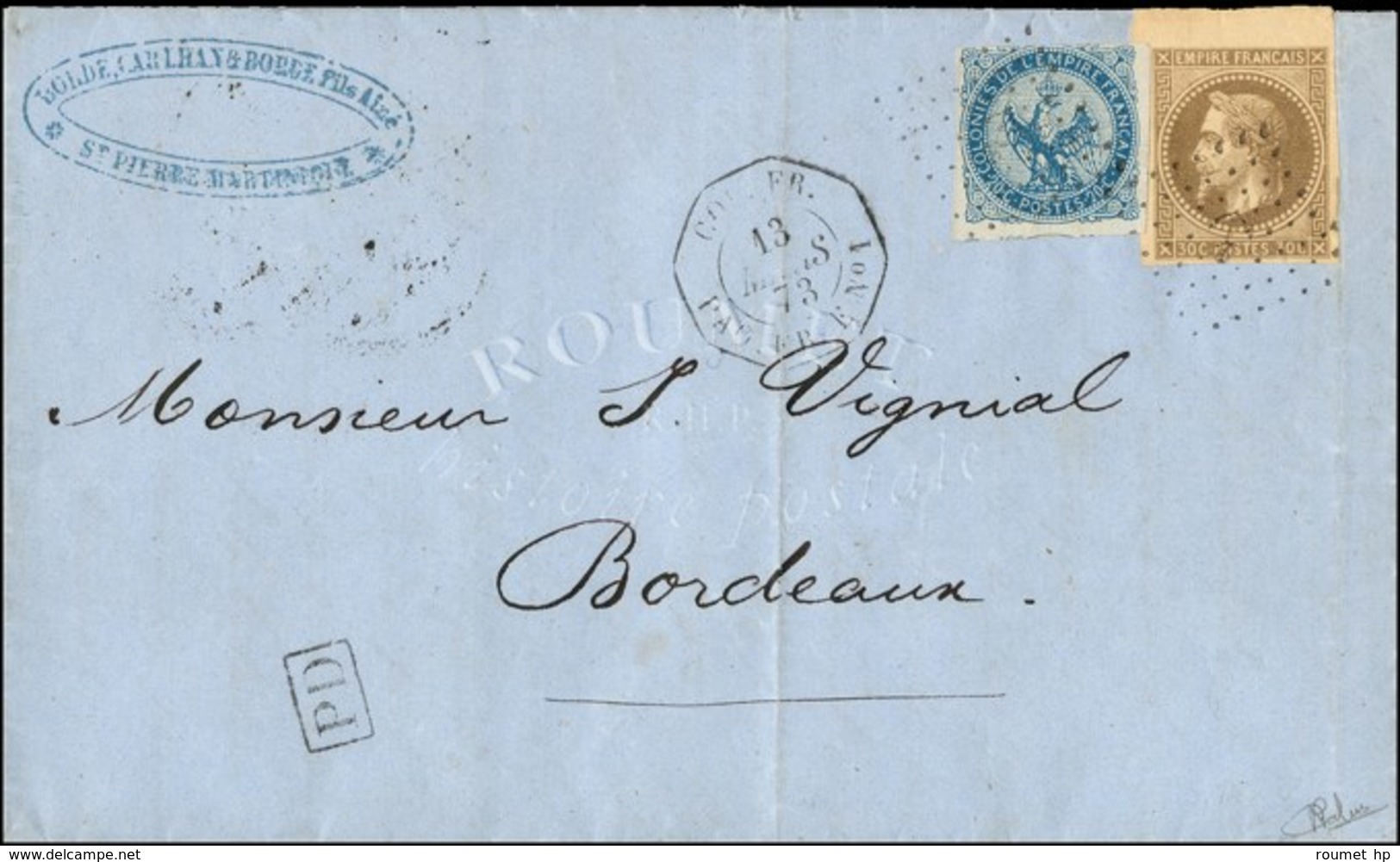 Losange Ancre / CG N° 4 + 9 (Bdf) Càd Octo COL. FR. / PAQ. FR. E N° 1 (RR) Sur Lettre De St Pierre De La Martinique Pour - Schiffspost