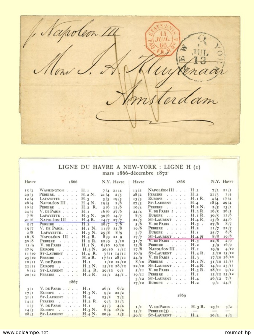 Càd Rouge Octo ETATS-UNIS / PAQ.FR. H N° 4 14 JUIL. 66 Sur Lettre De New York Pour Amsterdam. - SUP. - R. - Maritime Post