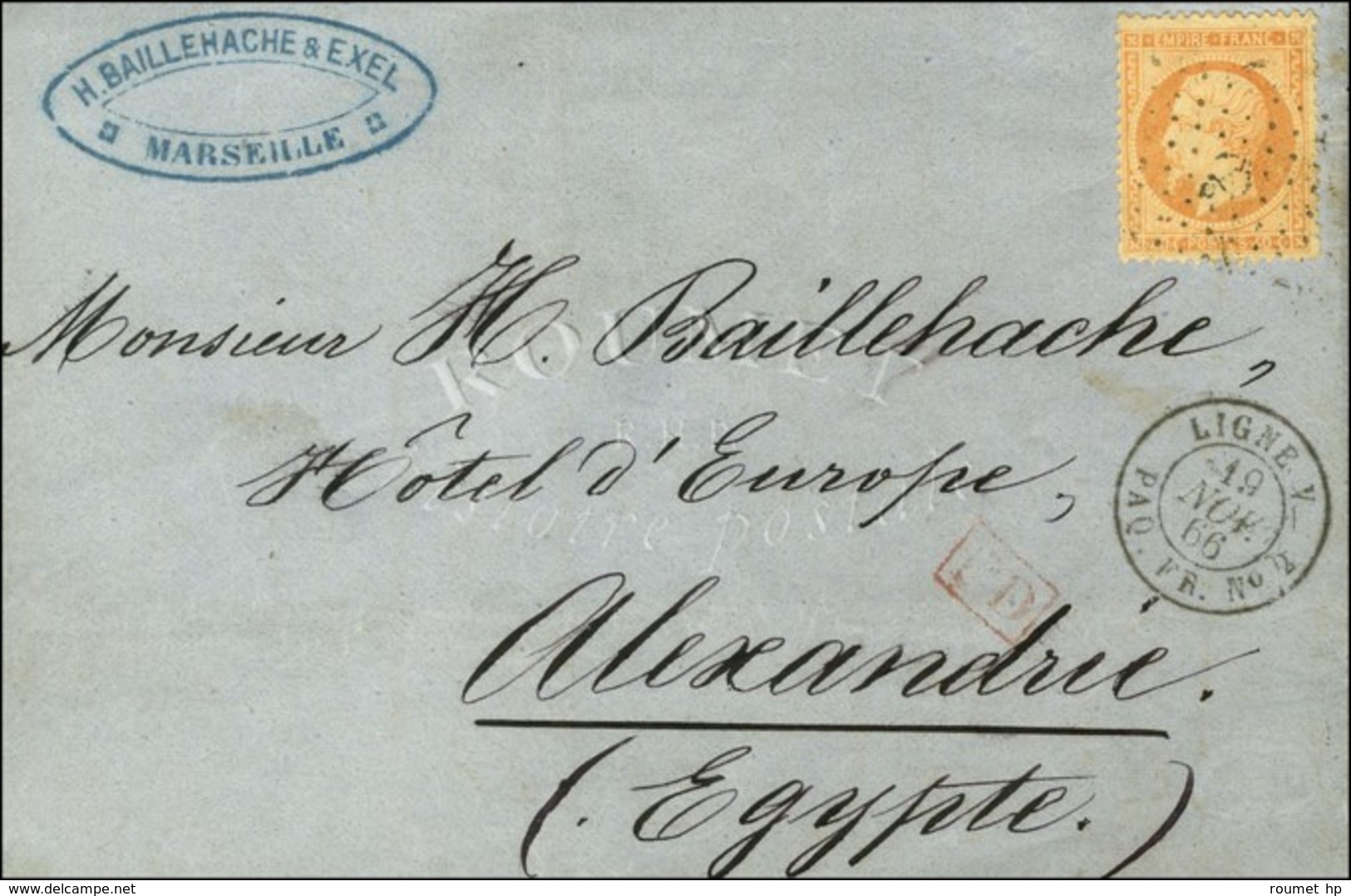 Ancre / N° 23 Càd LIGNE V / PAQ. FR. N° 2 19 NOV. 66 Sur Lettre De Marseille Pour Alexandrie (1ère Correspondance Avec L - Maritime Post