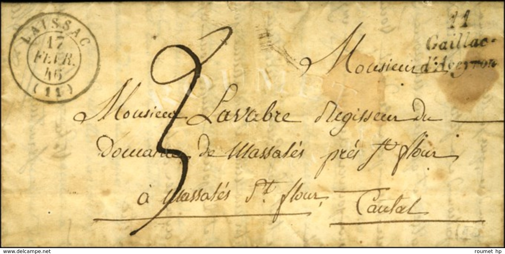 11 / Gaillac / D' Aveyron Càd T 15 LAISSAC (11) Sur Lettre Avec Texte Daté De Gagnac. 1846. - TB. - 1801-1848: Precursori XIX