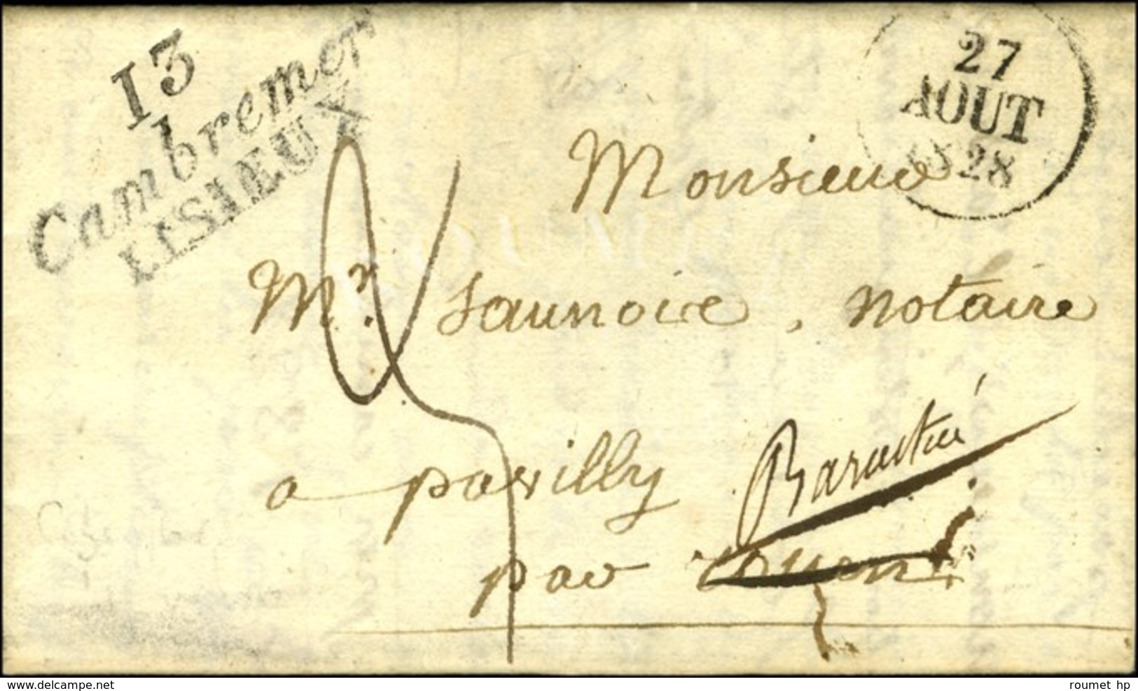 13 / Cambremer / LISIEUX Dateur A 1828. Au Verso, Deb. 74 / ROUEN. - SUP. - R. - 1801-1848: Precursori XIX