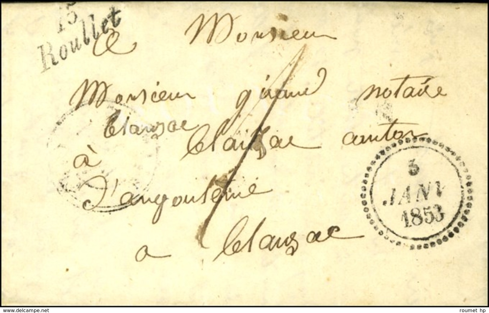 15 / Roullet Dateur B 1853 Sur Lettre Locale. - SUP. - 1801-1848: Precursors XIX