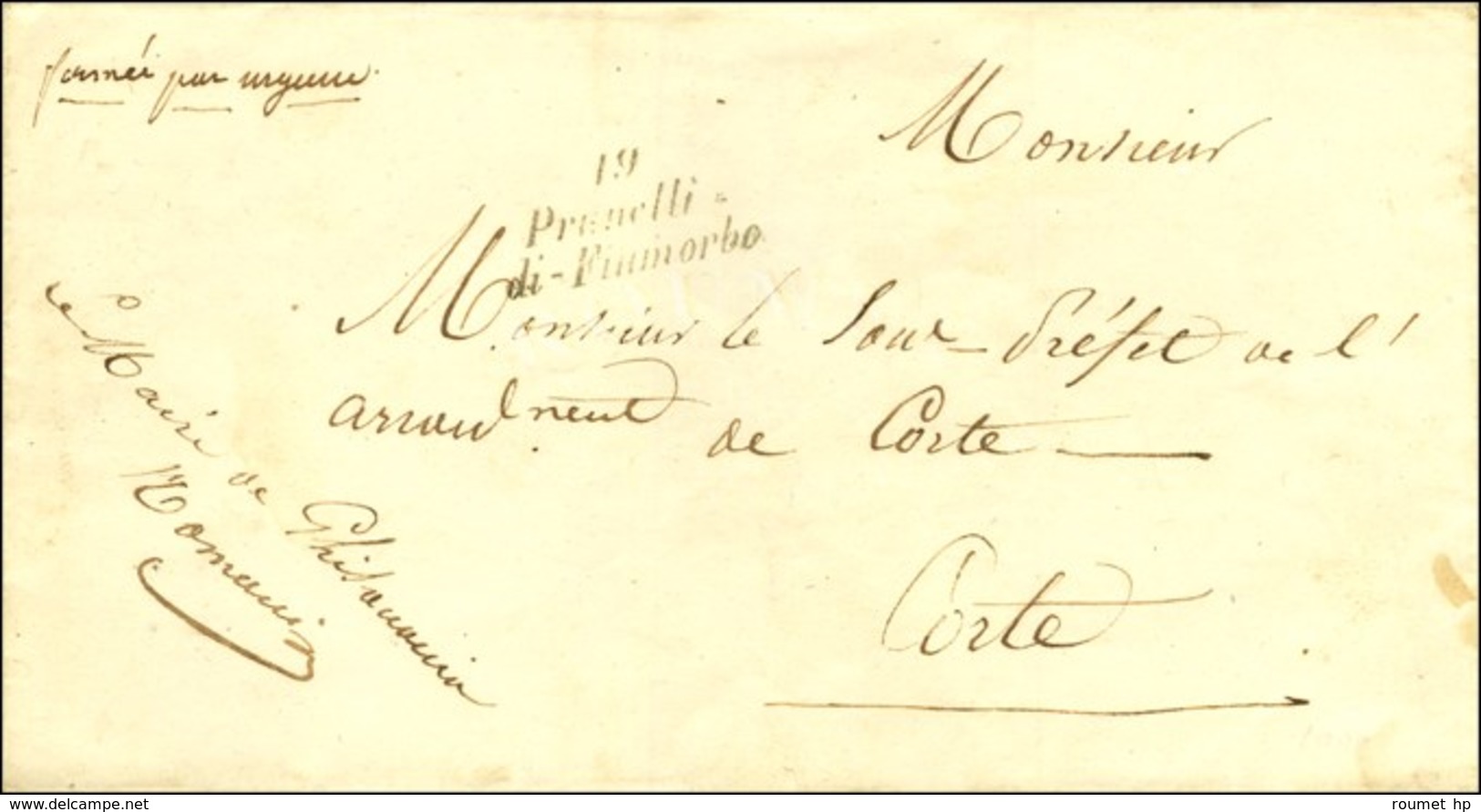 19 / Prunelli / Di-Fiumorbo Sur Lettre Non Datée Adressée En Franchise à Corte. - SUP. - 1801-1848: Precursori XIX