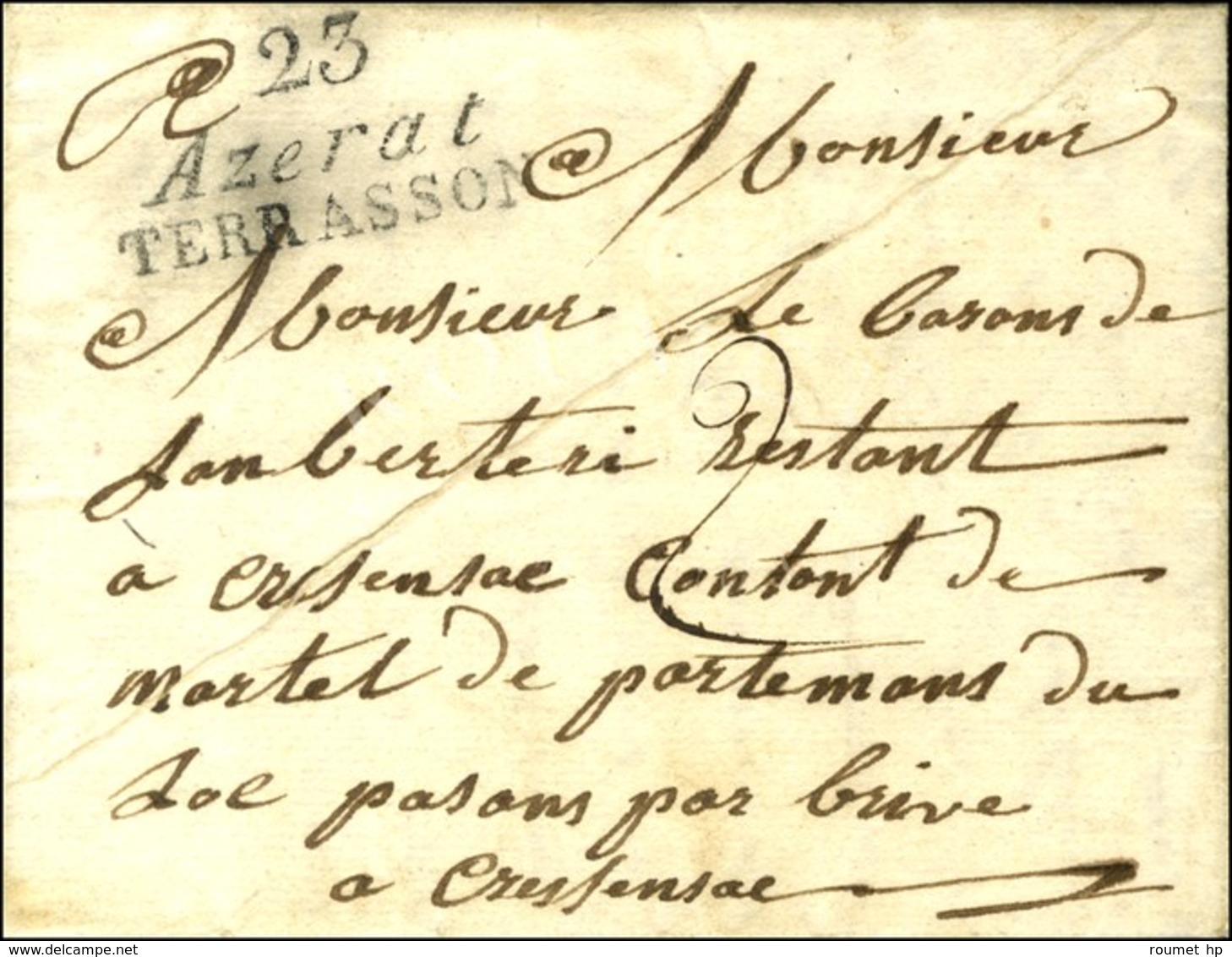 23 / Azerat / TERRASSON Sur Lettre Avec Texte Daté 1827. - SUP. - R. - 1801-1848: Precursori XIX