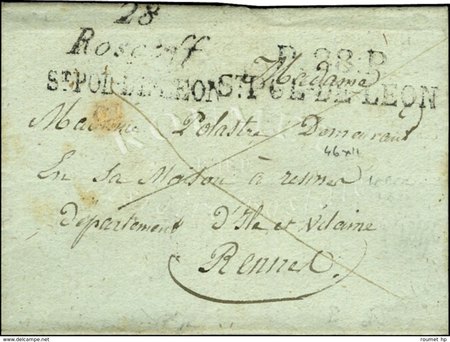 28 / Roscoff / ST POL DE LEON + P. 28. P. / ST POL DE LEON Sur Lettre Avec Texte Daté Laber. 1821. - TB / SUP. - R. - 1801-1848: Precursori XIX