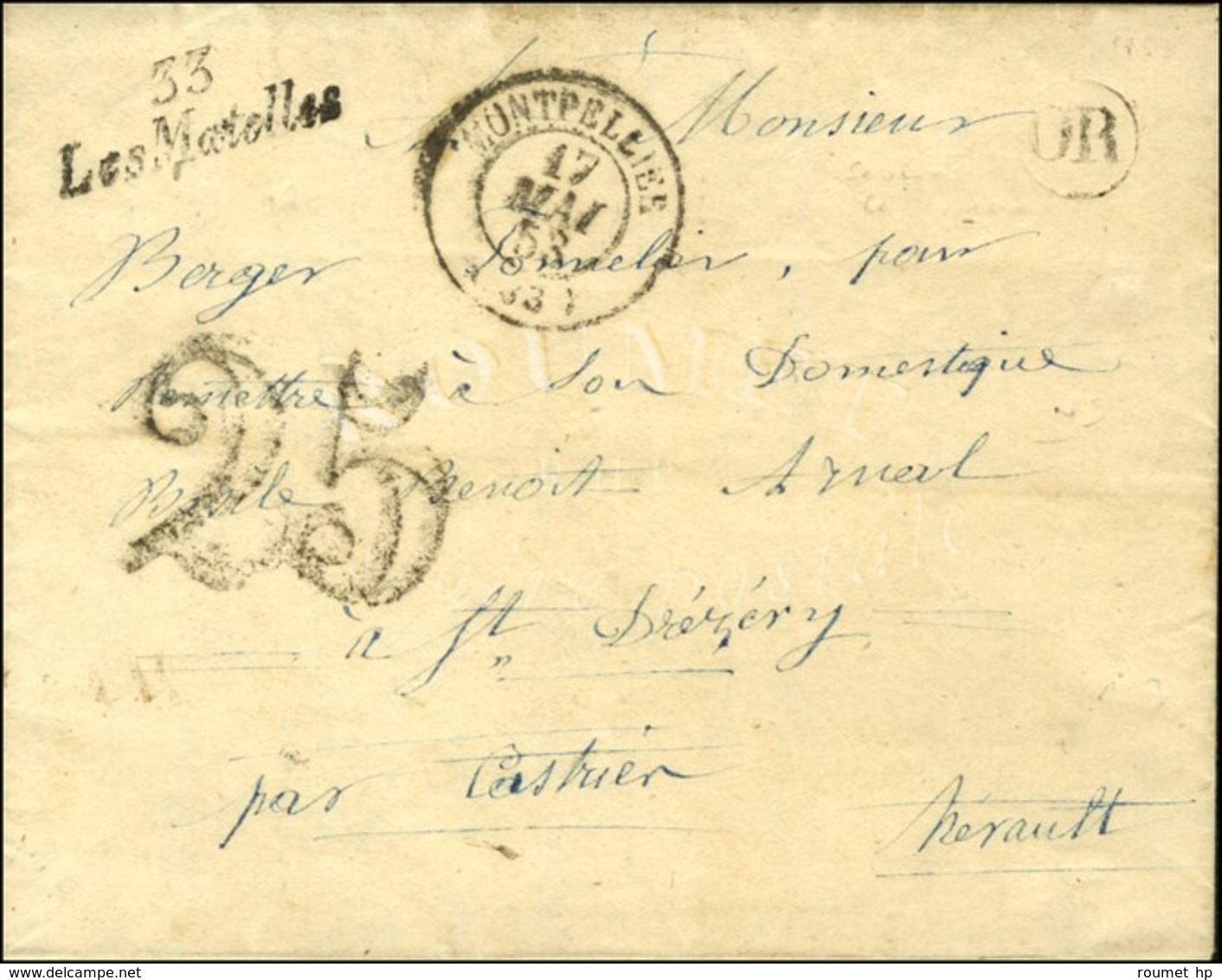 33 / Les Matelles Càd T 15 MONTPELLIER (33) Taxe 25 DT. 1853. - TB / SUP. - R. - 1801-1848: Precursori XIX