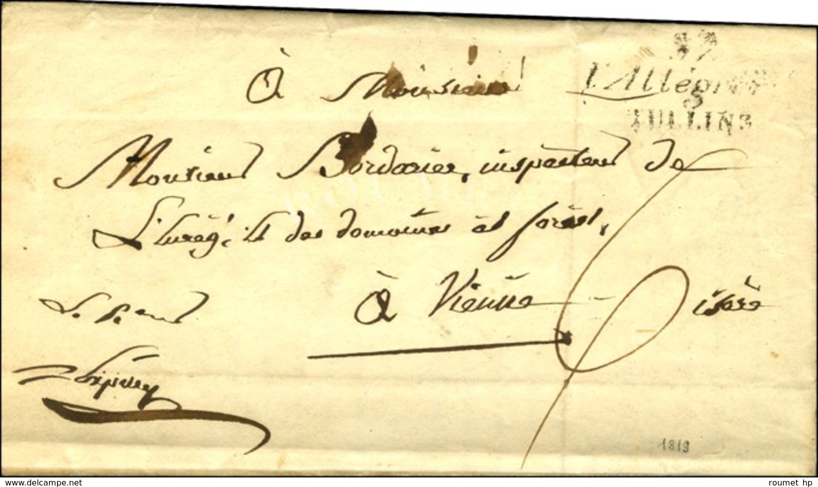 37 / L'Allegre / TULLINS Sur Lettre Pour Vienne Retournée Avec P. 37. P. / GRENOBLE Rouge. 1819. - TB. - R. - 1801-1848: Precursori XIX