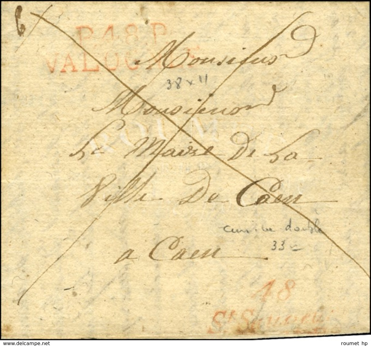 48 / St Sauveur Rouge + P. 48. P. / VALOGNE Rouge Sur Lettre Avec Texte Daté De Casteville. 1824. - TB. - R. - 1801-1848: Precursori XIX