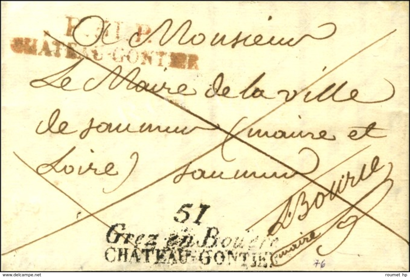 51 / Grez En Bouere / CHATEAU GONTIER + P. 51. P . / CHATEAU GONTIER Rouge Sur Lettre Avec Texte Daté 1827. - TB / SUP.  - 1801-1848: Precursori XIX