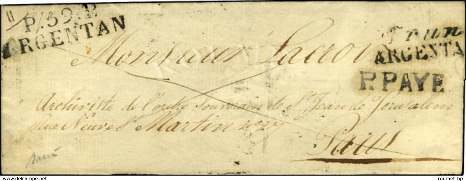 59 / Trun / ARGENTAN P.PAYE + P. 59. P / ARGENTAN  Sur Lettre Avec Texte Daté 1826. Exceptionnelle Combinaison. - TB / S - 1801-1848: Precursori XIX