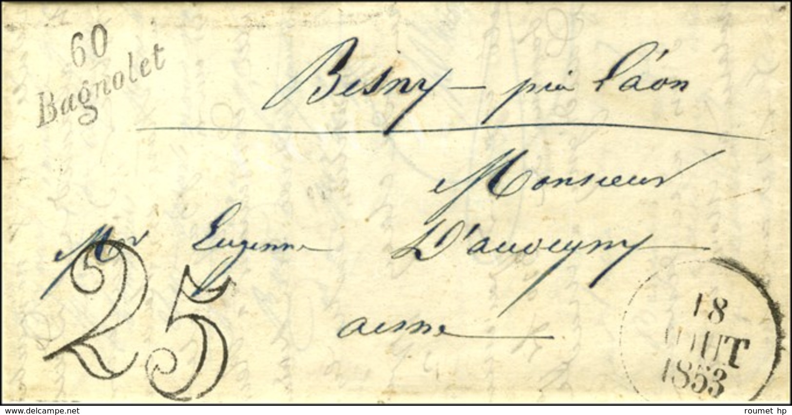 60 / Bagnolet Taxe 25 DT Dateur A. 1853. - SUP. - R. - 1801-1848: Precursori XIX