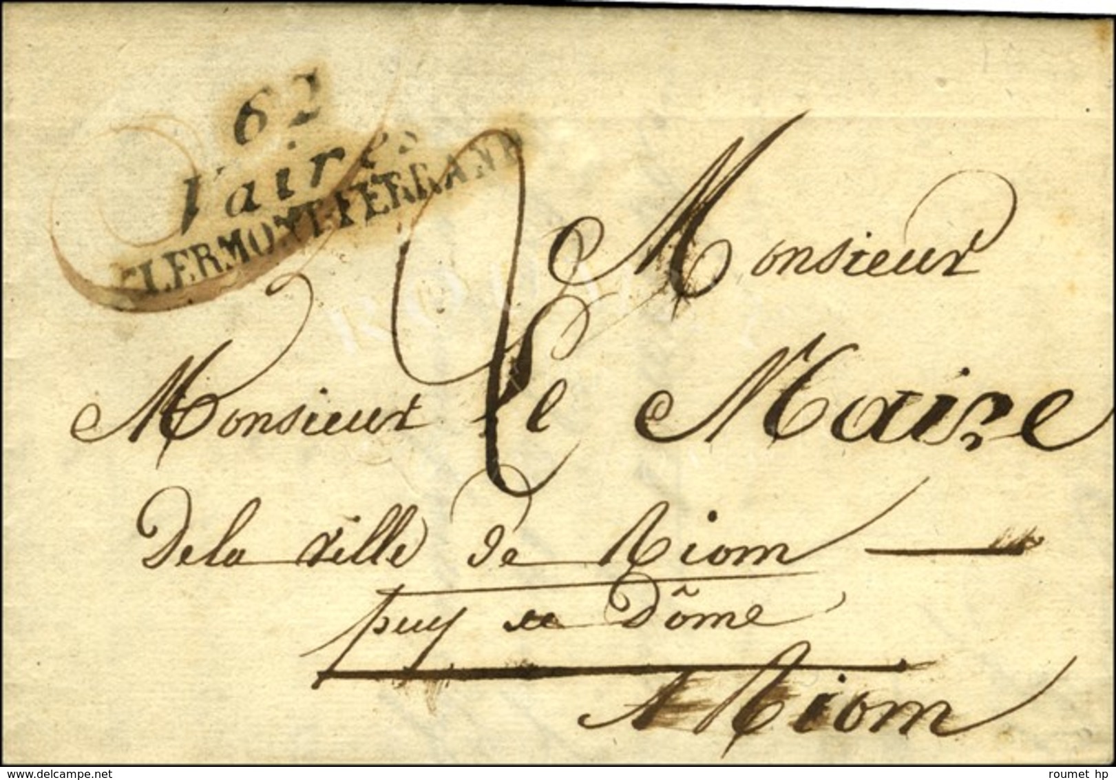 62 / Vaires / CLERMONT-FERRAND Sur Lettre Avec Texte Daté De Monton. 1825. - TB / SUP. - R. - 1801-1848: Precursori XIX