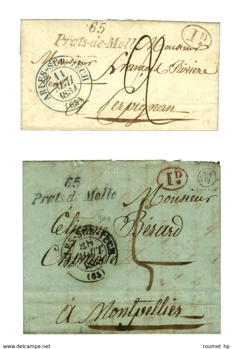 Lot De 2 Lettres Avec Cursives 65 / Prats De Mollo : 1 Avec Boite Rurale M '' La Manere '' 1839 Et L'autre Càd T 13 Bleu - 1801-1848: Precursori XIX