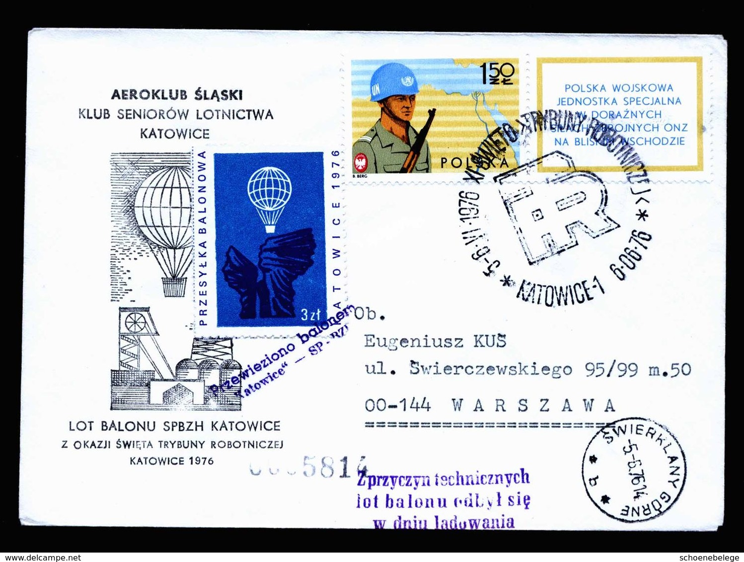 A5093) Polen Poland Ballonpost-Brief Kattowitz 6.6.76 - Covers & Documents