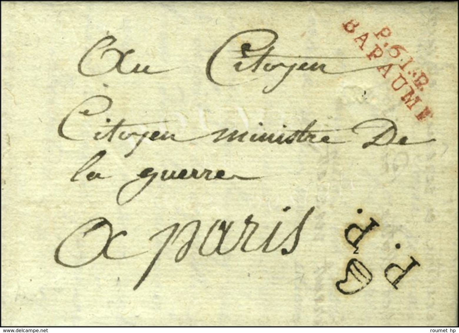 P.61.P. / BAPAUME (R) Sur Lettre Adressée En Franchise Au Ministre De La Guerre à Paris, P.P. Bonnet Phrygien En Arrivée - Other & Unclassified