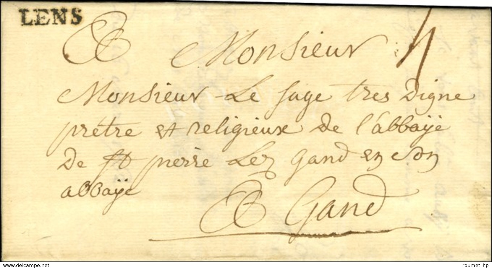 LENS (L N° 2) Sur Lettre Avec Texte Pour Gand. 1762. - SUP. - R. - Other & Unclassified