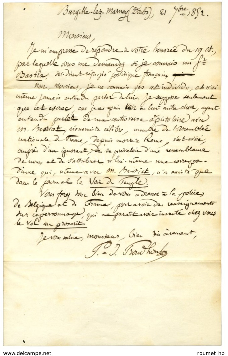 PROUDHON Pierre Joseph (1809-1865), écrivain Et Théoricien Politique. - Other & Unclassified