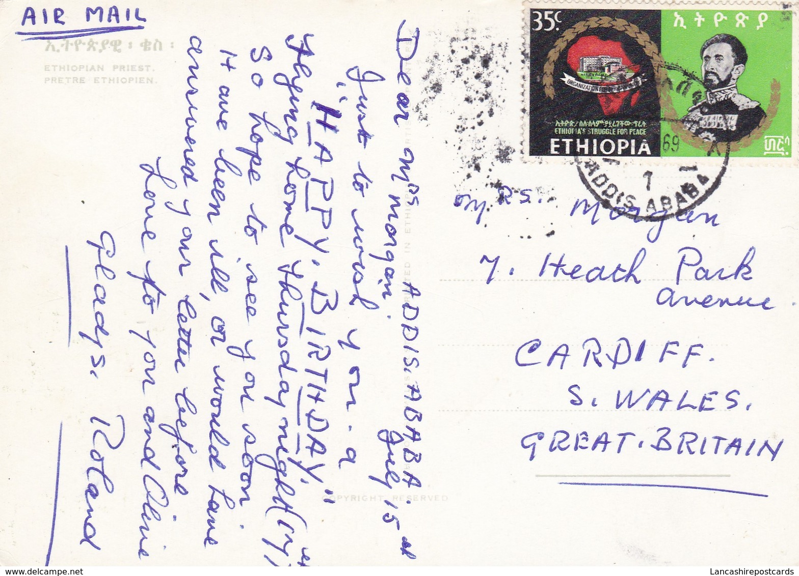 Postcard Ethiopian Priest [ Ethiopia ] PU Addis Ababa Nice Stamp  My Ref B22147 - Ethiopia