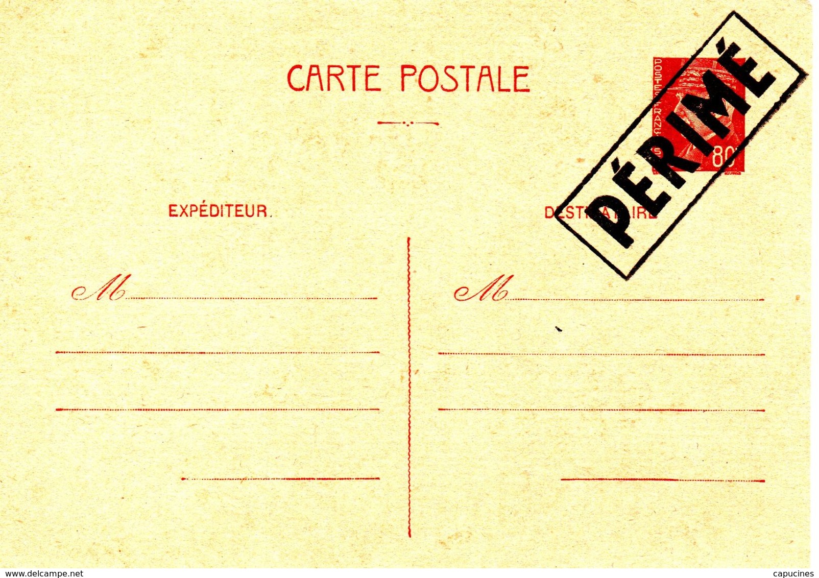 Type PETAIN - CP 80c  Avec Griffe "PERIME" (depuis Le 1/11/44 Tous Les Timbres à L'effigie De Pétain Sont Démonétisés) - 1941-42 Pétain